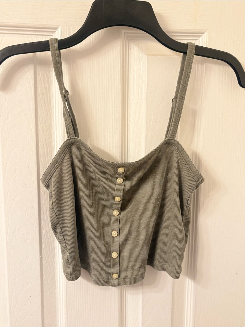American Eagle Outfitters Olive Green Ribbed Button-Front Crop Tank